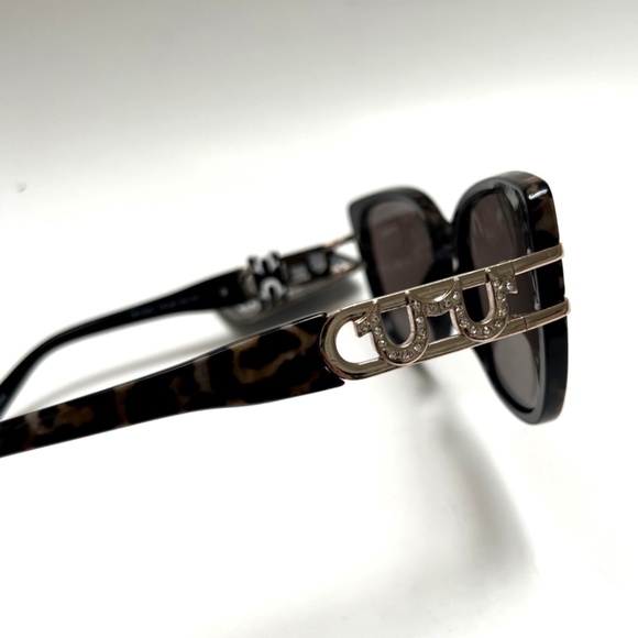 New TRUE RELIGION Leopard Cat Eye Rhinestones Sunglasses Acetate Logo Gold